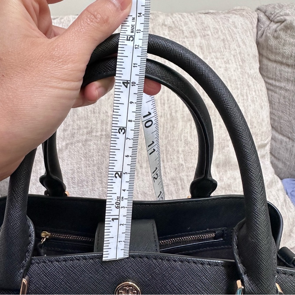 Tory Burch Robinson Medium Triple Compartment Black Leather Tote Bag - Picture 15 of 16